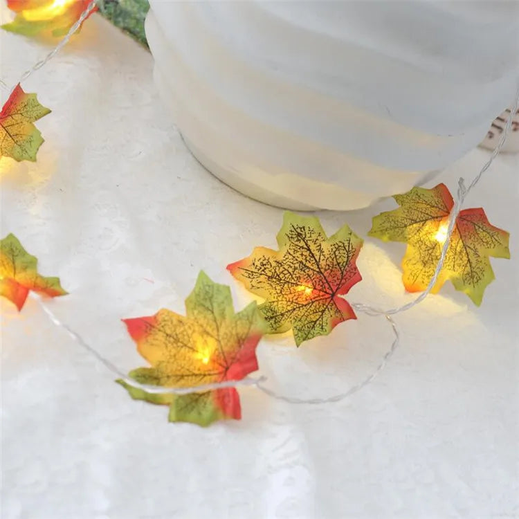 2/3/6M Christmas Decoration Artificial Maple Leaf Leaves LED Light String Lantern Garland Home Party DIY Deco Halloween New Yea