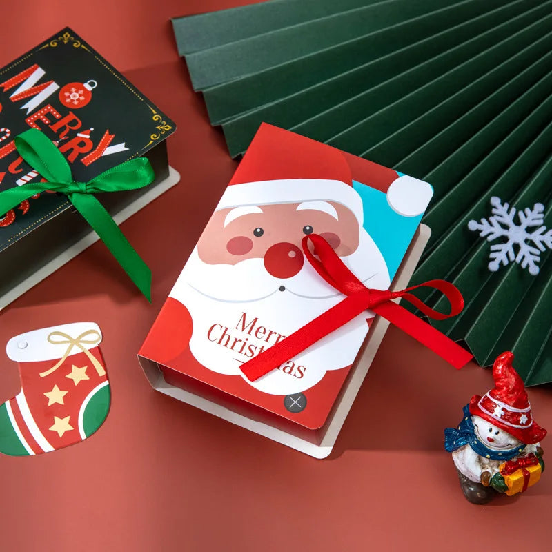 4Pcs Book Shape Merry Christmas Candy Boxes Bags Christmas Santa Claus Gift Box Navidad Natal Noel Party Decoration 2023