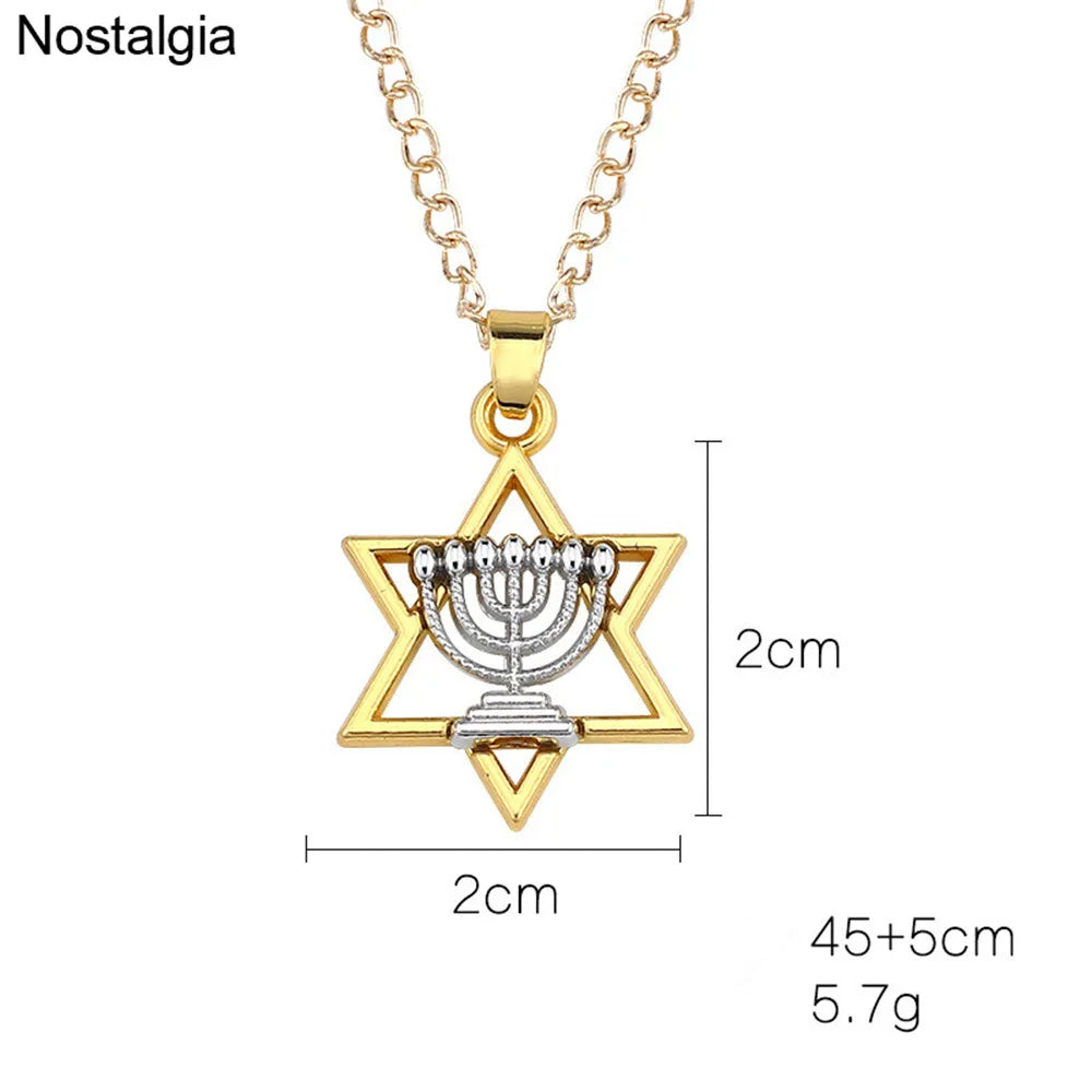 Star Of David Menorah Jewish Jewelery Religious Necklace Women Hebrew Men Judaica Hebrew Israel Faith Lamp Hanukkah Pendant