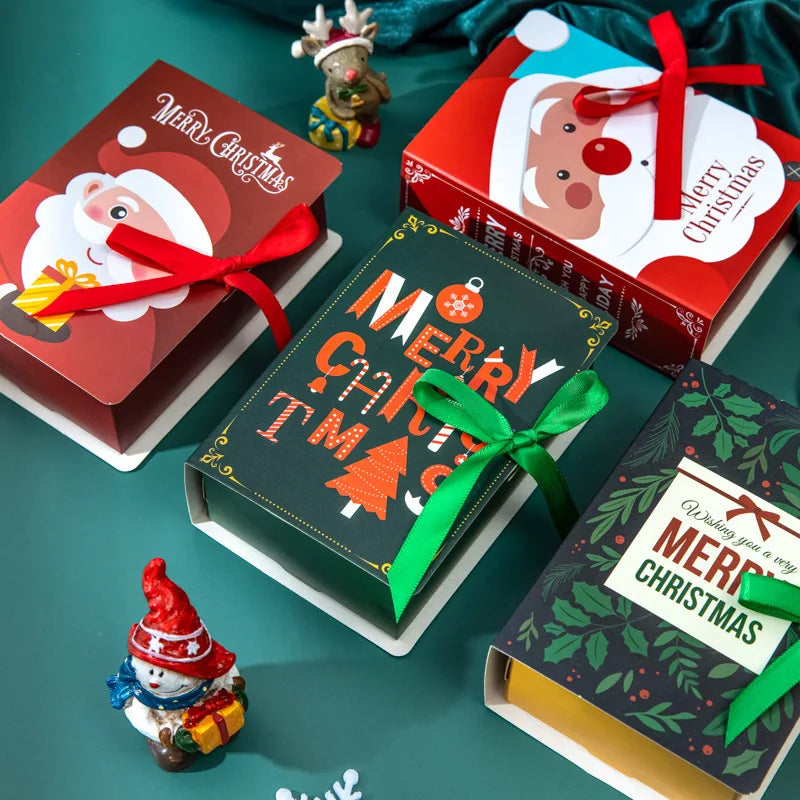 4Pcs Book Shape Merry Christmas Candy Boxes Bags Christmas Santa Claus Gift Box Navidad Natal Noel Party Decoration 2023