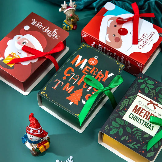 4Pcs Book Shape Merry Christmas Candy Boxes Bags Christmas Santa Claus Gift Box Navidad Natal Noel Party Decoration 2023