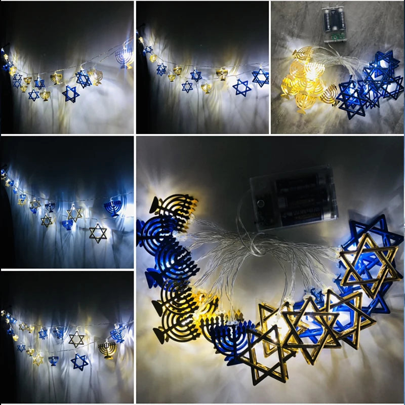 1.65M 10LED Judaism Mogen David Star Lights String Hanukkah Shavuot Jewish the Feast of the Dedication Menorah Party Supplies