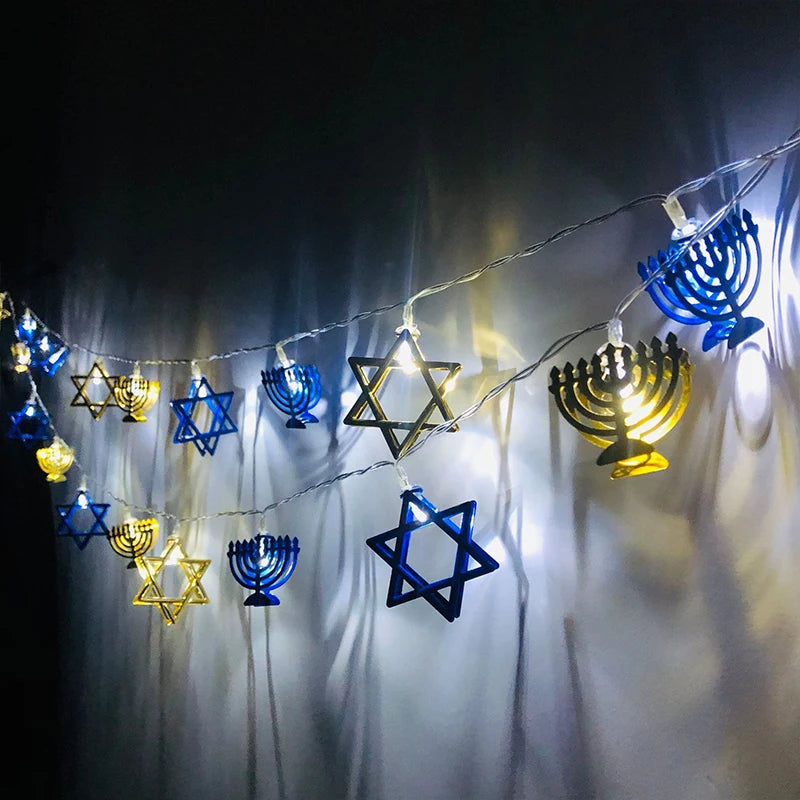 1.65M 10LED Judaism Mogen David Star Lights String Hanukkah Shavuot Jewish the Feast of the Dedication Menorah Party Supplies