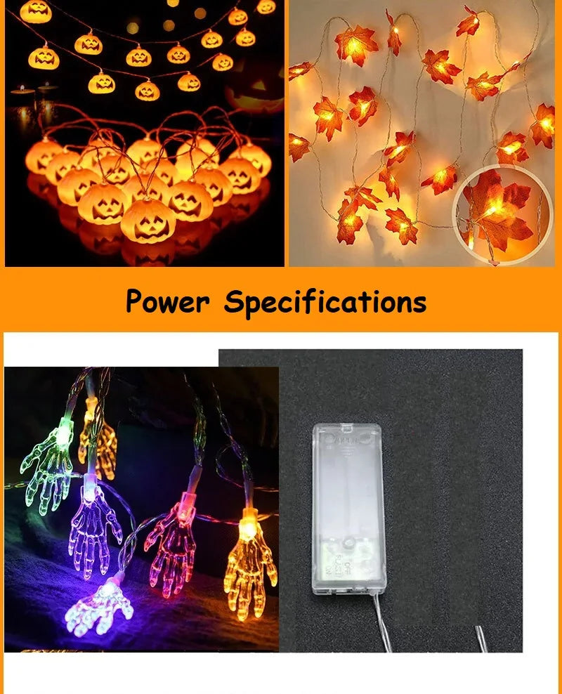 Halloween Led String Lights Pumpkin Skull Hand Bat Maple Leaves Garland Fairy Lighting Home Garden Halloween Party Decoration