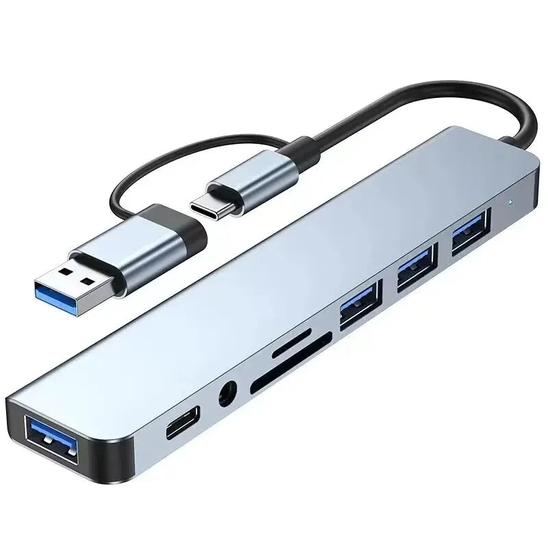 8 In 2 USB HUB With Splitter Card Reader, USB C Port, USB 3.0 / 2.0, SD/TF Splitter Card Reader, Docking Station