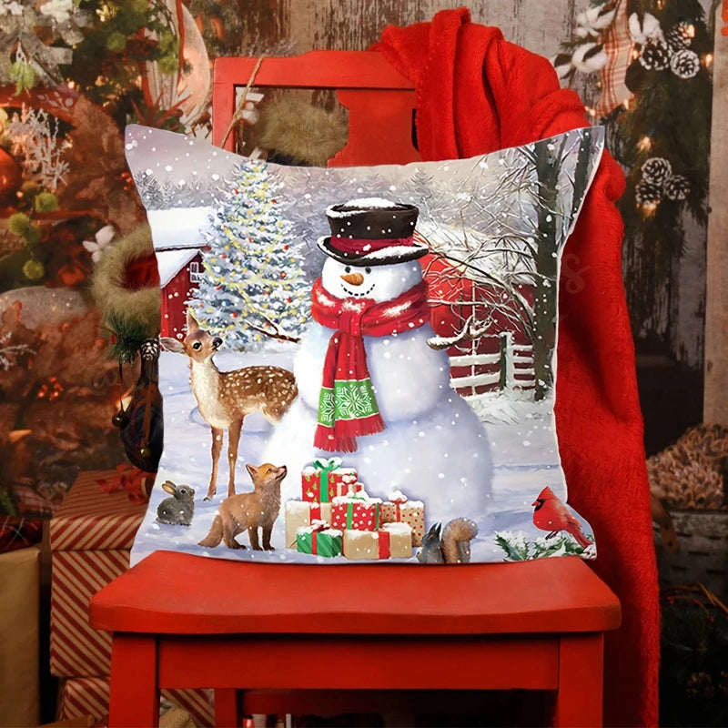 Santa Claus Christmas Cushion Cover Merry Christmas Decor for Home 2024 Cristmas Ornaments Navidad Xmas Gifts New Year 2025