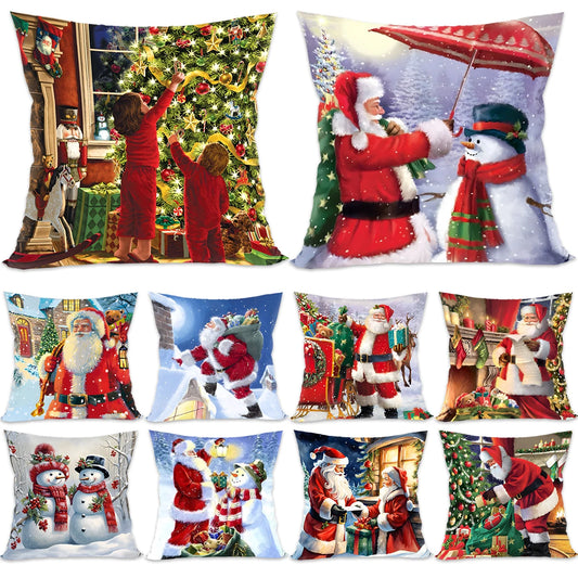 Santa Claus Christmas Cushion Cover Merry Christmas Decor for Home 2024 Cristmas Ornaments Navidad Xmas Gifts New Year 2025