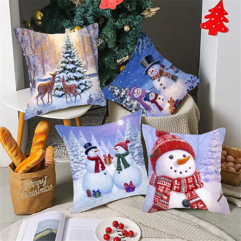 Santa Claus Christmas Cushion Cover Merry Christmas Decor for Home 2024 Cristmas Ornaments Navidad Xmas Gifts New Year 2025