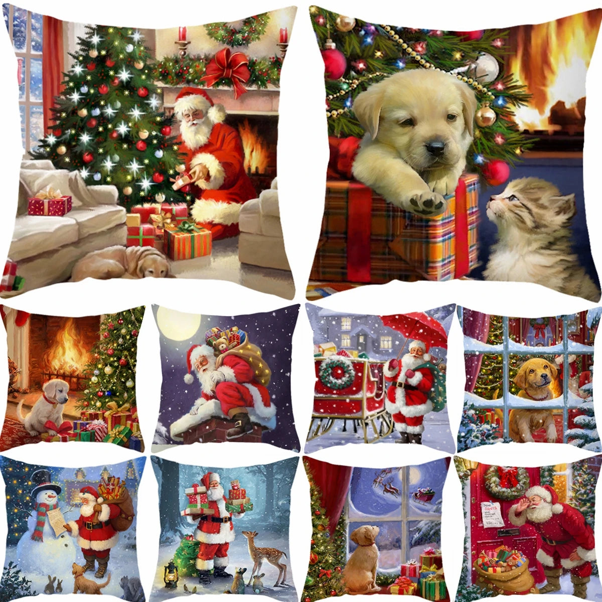 Santa Claus Christmas Cushion Cover Merry Christmas Decor for Home 2024 Cristmas Ornaments Navidad Xmas Gifts New Year 2025