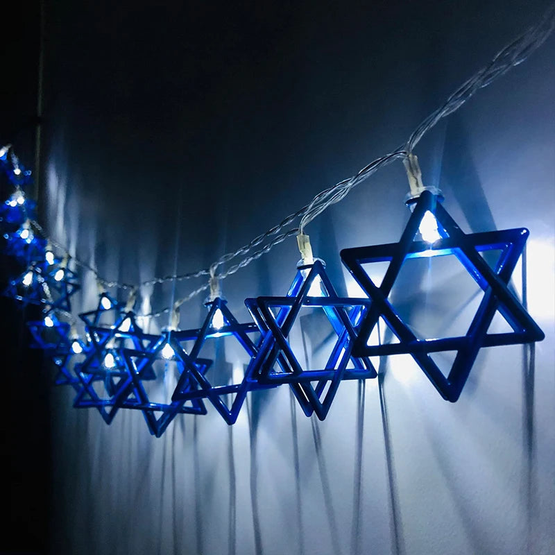 1.65M 10LED Judaism Mogen David Star Lights String Hanukkah Shavuot Jewish the Feast of the Dedication Menorah Party Supplies