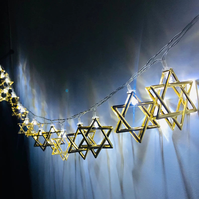 1.65M 10LED Judaism Mogen David Star Lights String Hanukkah Shavuot Jewish the Feast of the Dedication Menorah Party Supplies