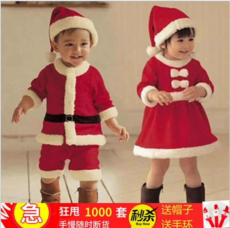 Christmas Baby Clothes Kids Santa Claus Cosplay Costume Boys Long Sleeve Clothes Toddler Girls Dress Cute Infant Winter Outwear