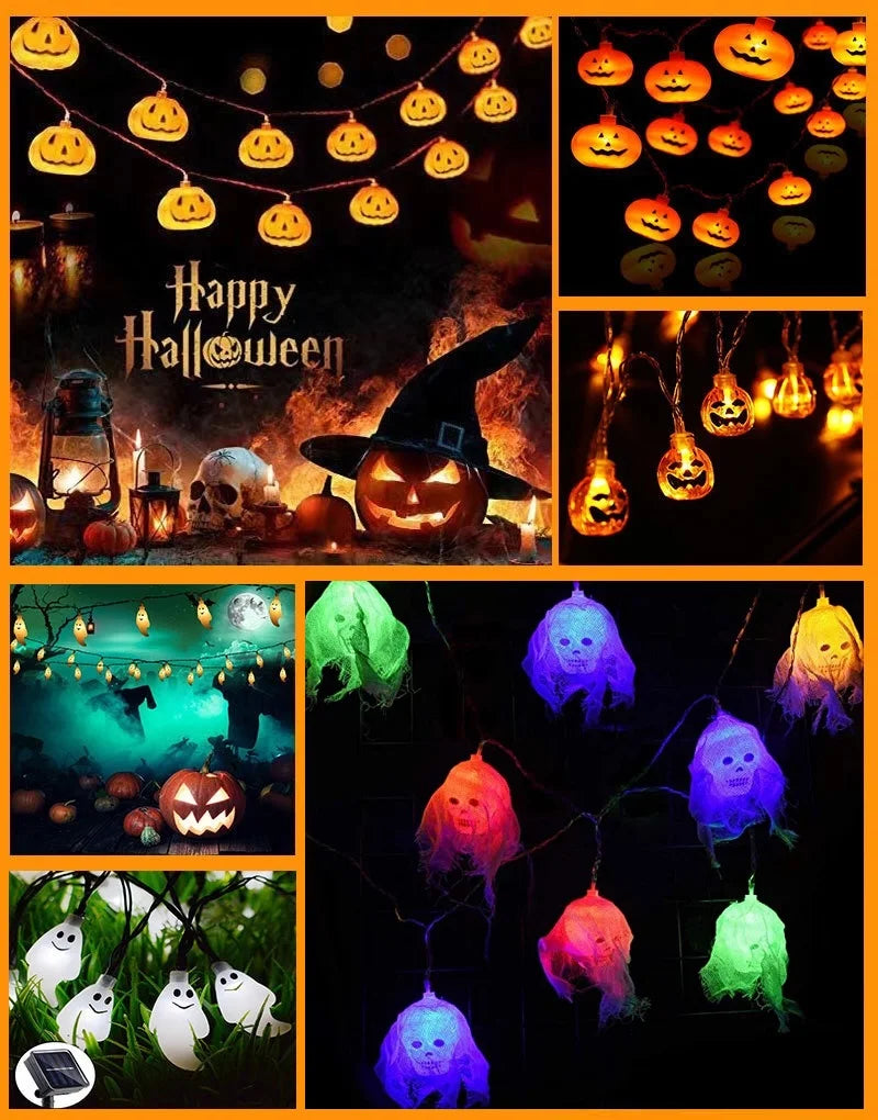 Halloween Led String Lights Pumpkin Skull Hand Bat Maple Leaves Garland Fairy Lighting Home Garden Halloween Party Decoration