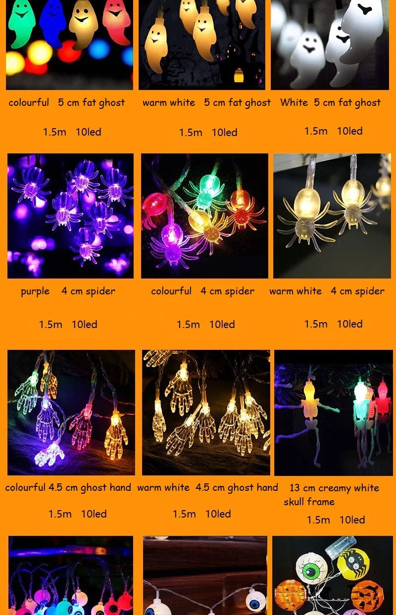 Halloween Led String Lights Pumpkin Skull Hand Bat Maple Leaves Garland Fairy Lighting Home Garden Halloween Party Decoration