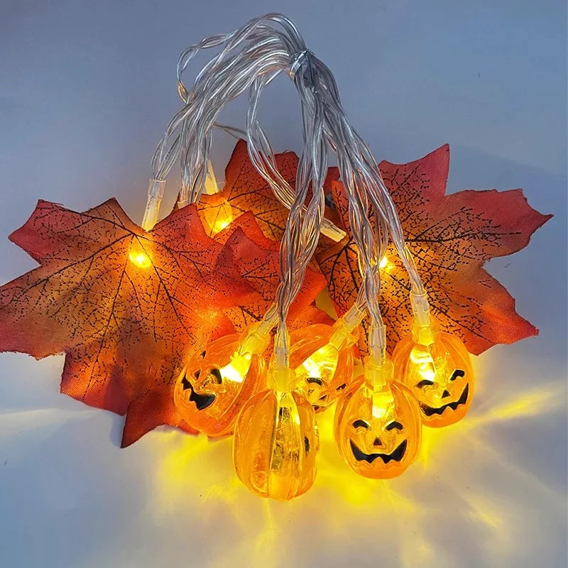 Halloween Led String Lights Pumpkin Skull Hand Bat Maple Leaves Garland Fairy Lighting Home Garden Halloween Party Decoration