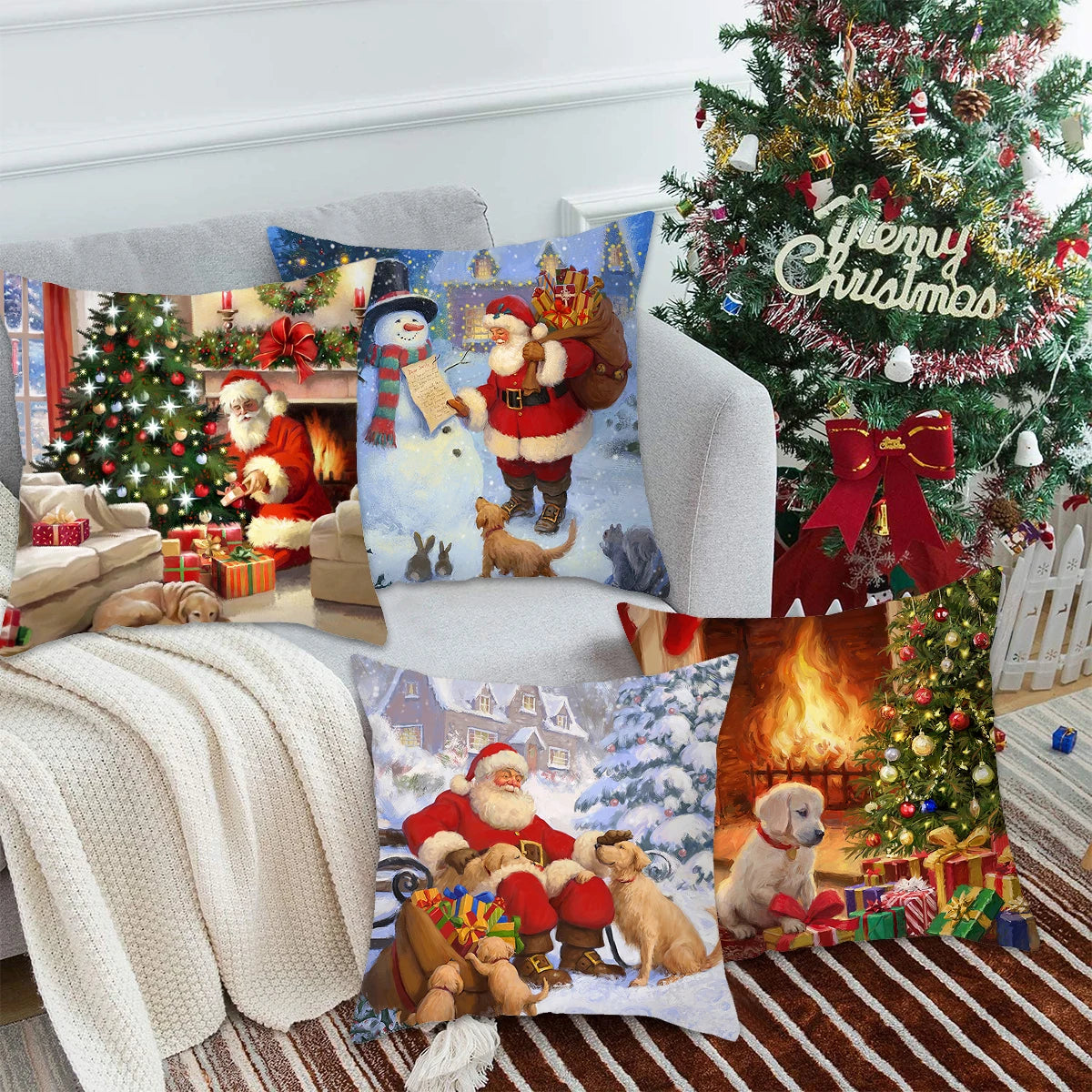 Santa Claus Christmas Cushion Cover Merry Christmas Decor for Home 2024 Cristmas Ornaments Navidad Xmas Gifts New Year 2025