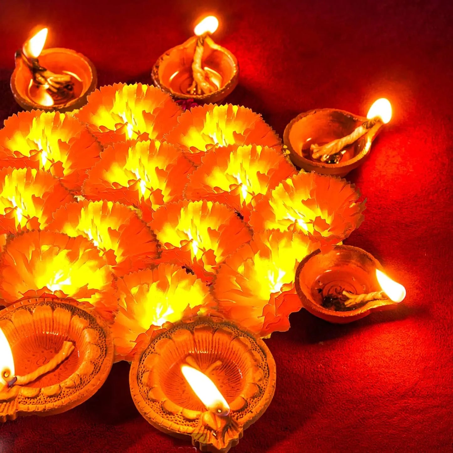 2-10Pack Marigold Garland Lighted Artificial Marigold Flowers String Light Diwali Indian Wedding Decor Halloween Day of the Dead