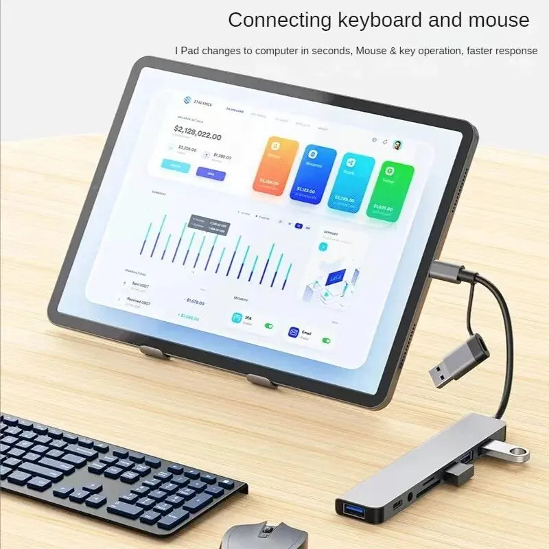 8 In 2 USB HUB With Splitter Card Reader, USB C Port, USB 3.0 / 2.0, SD/TF Splitter Card Reader, Docking Station