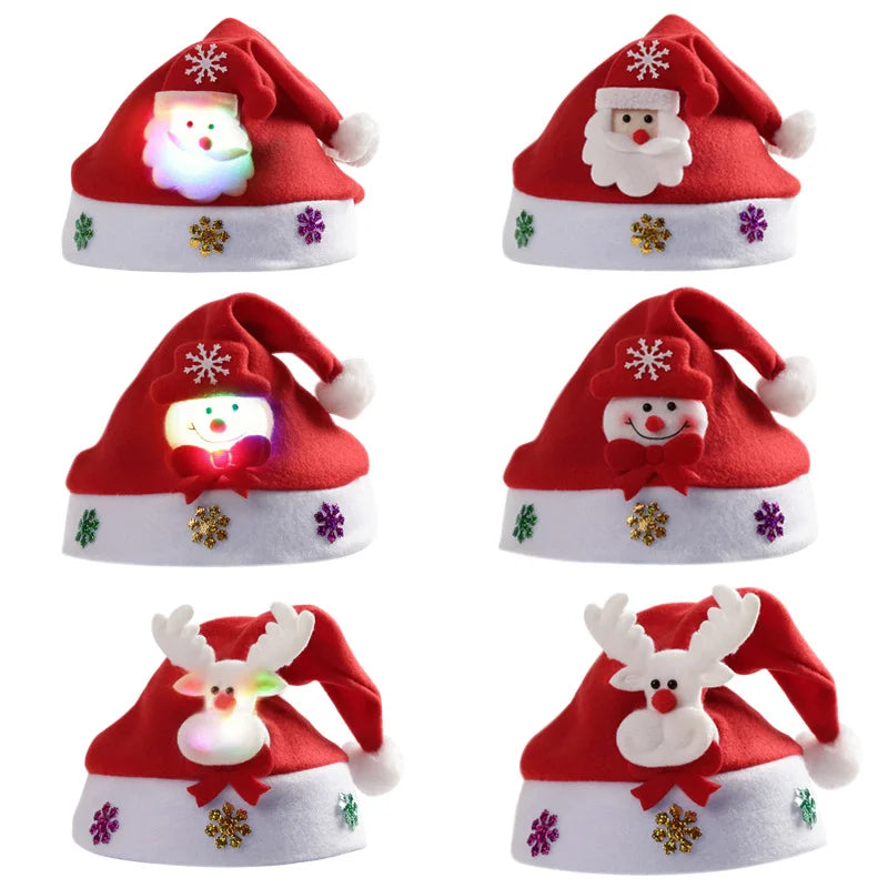 2023 Christmas Hats New Year Santa Claus  Snowman ElK Cap For Kindergarten Home Party Children Adult Xmas Gift Decoration