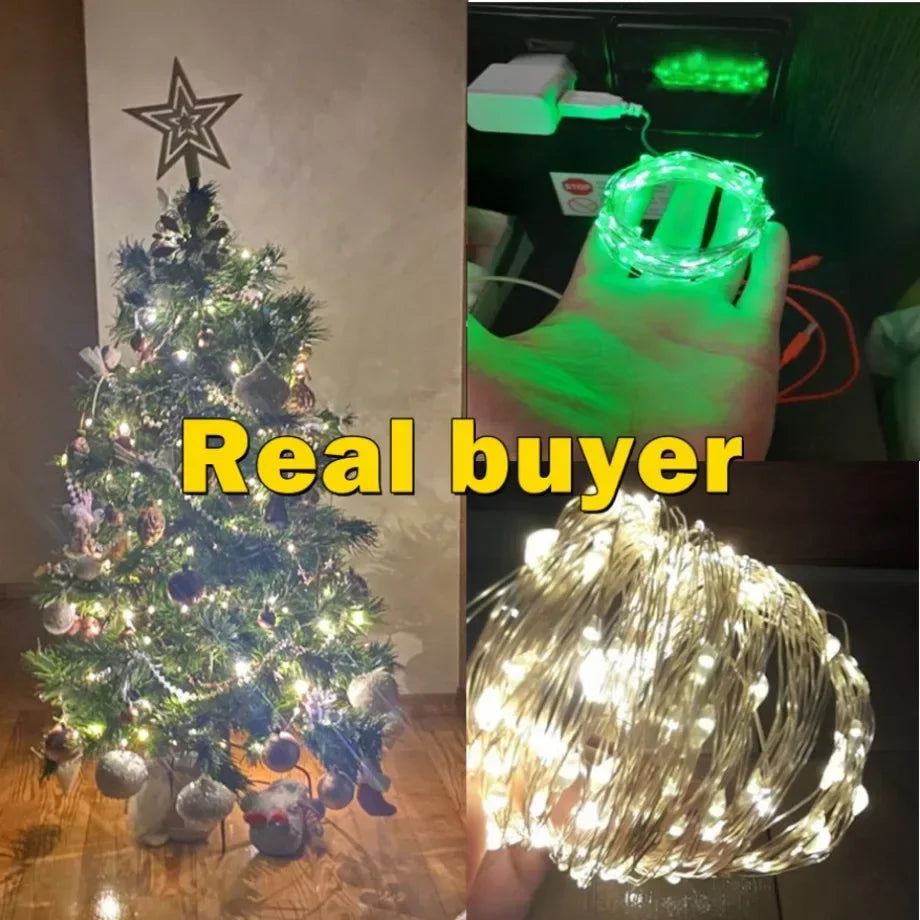 5/10/20M USB LED String Lights Copper Silver Wire Garland Light Waterproof Fairy Lights For Christmas Wedding Party Decoration