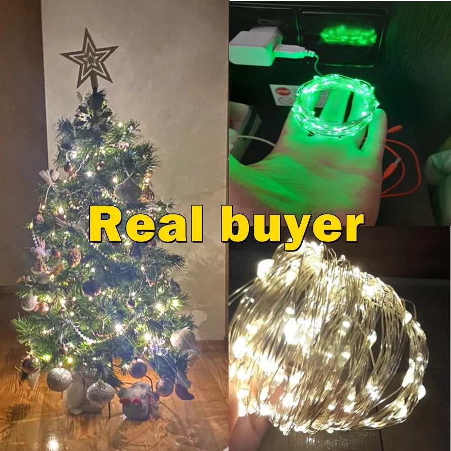 1m/10m/20m LED USB String Lights Copper Silver Wire Garland Light Waterproof Fairy Lights For Christmas Wedding Party Decoration