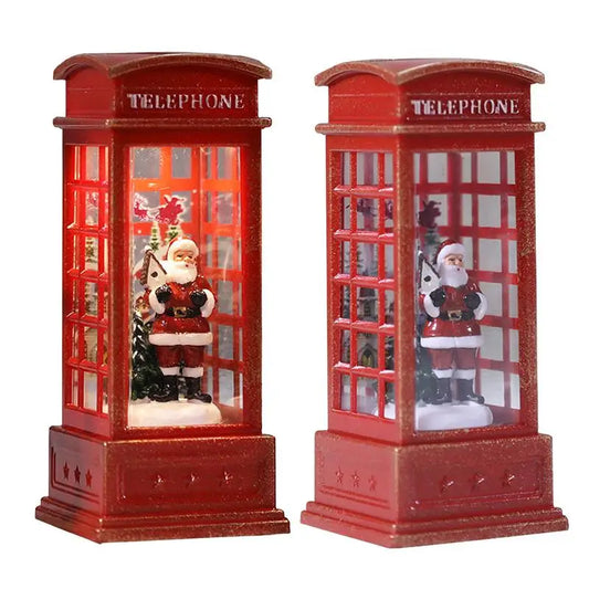 Christmas Red Vintage Luminous Phone Booth Lantern Christmas Tree Snowman Santa Claus Figurine in Telephone Booth decoration