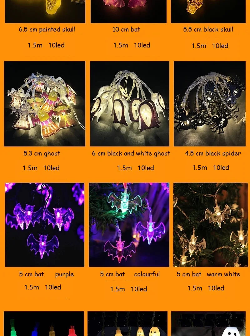 Halloween Led String Lights Pumpkin Skull Hand Bat Maple Leaves Garland Fairy Lighting Home Garden Halloween Party Decoration